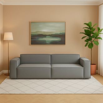 Dmora Sof&aacute; Fijo Dmelucc, Sof&aacute; Modular Lineal De 3 Plazas, 100% Made In Italy, Sof&aacute; De Sal&oacute;n Moderno En Tela., Cm 260x95h70, Gris - Dmora