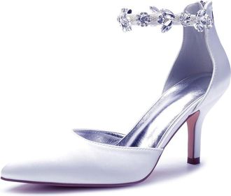 Generic Wedding Shoes Womens High Heels Pumps Closed Pointed Toe Bridal Stiletto Heels Wedding Party Dress Shoes 8Cm,White,10 UK