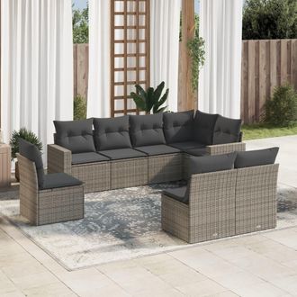 vidaXL Vidaxl - Set De Sof&aacute;s De Jard&iacute;n 8 Pzas Y Cojines Rat&aacute;n Sint&eacute;tico Gris