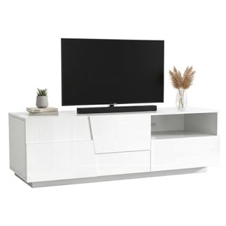 Dmora Dmora - Mueble Tv Velio, Aparador Bajo De Sal&oacute;n Con 2 Puertas Y 1 Caj&oacute;n, Base Para Mueble Tv, 150x44h46 Cm, Blanco Brillo