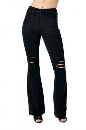 Judy Blue High Waist Tummy Control Destroy Flare Jeans - Plus In Black