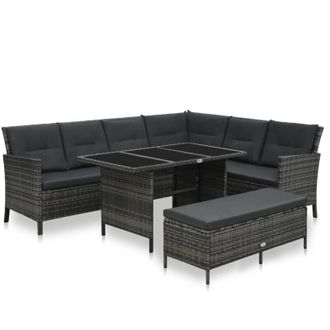 vidaXL Set De Muebles De Jard&iacute;n 3 Pzas Y Cojines Rat&aacute;n Sint&eacute;tico Gris Vidaxl