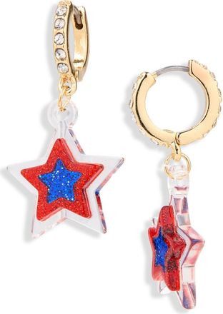 Leith Americana Star Drop Hoop Earrings in Red Multi- Gold at Nordstrom Rack