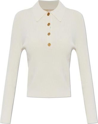 Michael Kors Truien & Vesten, Dames, Beige, S, Leer, Lange mouwen Poloshirt