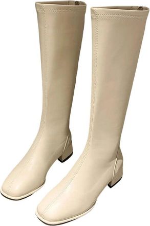 Generic Womens Riding Boots Belt Buckle Thick Heel Slip On Knight Boots