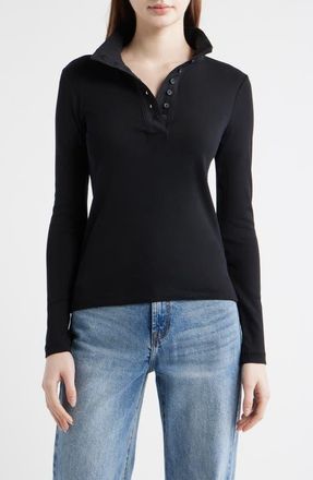 Mavi Half Button Turtleneck Cotton Top in Black at Nordstrom, Size X-Large