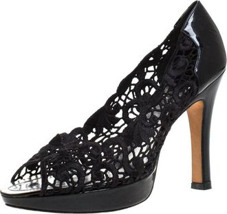 Rene Caovilla Black Lace Peep Toe Pumps