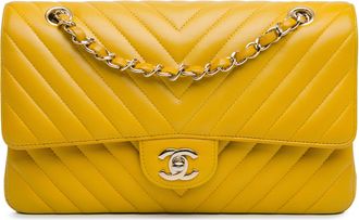 Chanel Pre-owned Womens Medium Classic Chevron Lambskin Double Flap - Gold Leather - One Size