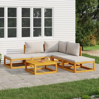 vidaXL Set Muebles De Jard&iacute;n 6 Pzas Madera Maciza Y Cojines Gris Claro Vidaxl