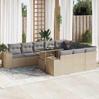 vidaXL Set De Sof&aacute;s De Jard&iacute;n 11pzas Con Cojines Rat&aacute;n Sint&eacute;tico Beige Vidaxl