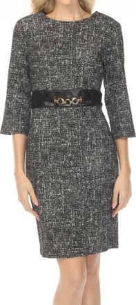 Joseph Ribkoff Faux Leather Detail Tweed Mini Dress In Black Off-White