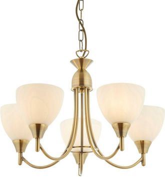 Endon Lighting Alton - 5 Light Multi Arm Ceiling Pendant Antique Brass, Opal Glass, E14 - Endon
