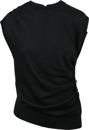 Liviana Conti Fitted Black Virgin Wool Top With Subtle Ruching