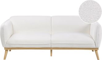 Beliani Sof&aacute; 3 Plazas De Boucl&eacute; Estilo Escandinavo Con Patas C&oacute;nicas De Madera Tapizado Blanco Ljung