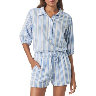 Splendid Allison Variegated Stripe Linen Blend Top in Steel Blue/White at Nordstrom Rack, Size X-Large