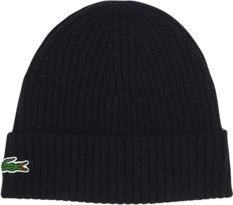 Lacoste Ribbed Wool Beanie - Heren - Hoeden - Blauw - ONE Size - Wol - Accessoires