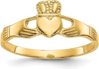Diamond2Deal 14k Yellow Gold Polished Ladies Claddagh Ring