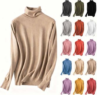 Generic Polos Neck Jumpers for Women Knitted Jumpers Lightweight Plain Turtleneck Sweater Solid Color Knit Tunic Tops Long Sleeve Soft Basic Pullover Ribbed C
