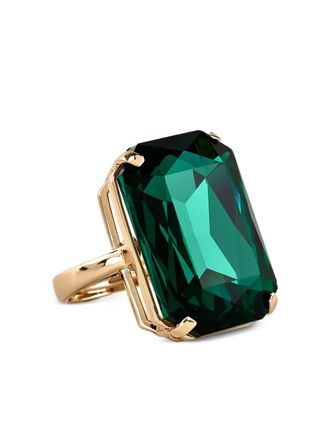 Kenneth Jay Lane octagon-shaped adjustable ring - women - Brass/Emerald - One Size - Green