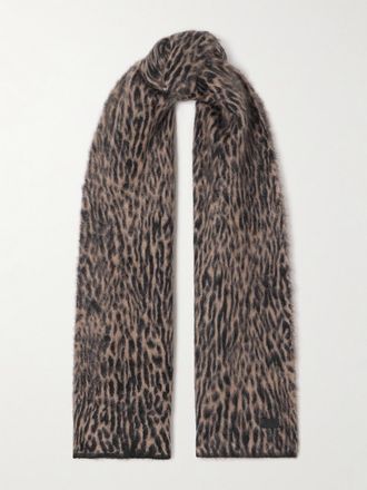 Saint Laurent Sciarpa In Misto Mohair Leopardato - Marrone