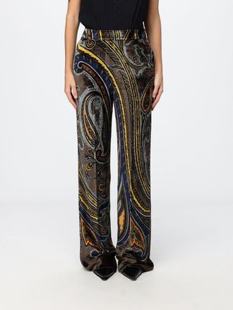 Etro Pantaloni palazzo a vita alta in velluto con stampa Paisley
