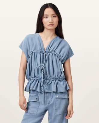 AllSaints Lyocell Remy Gathered Top, Size: UK 14/US 10