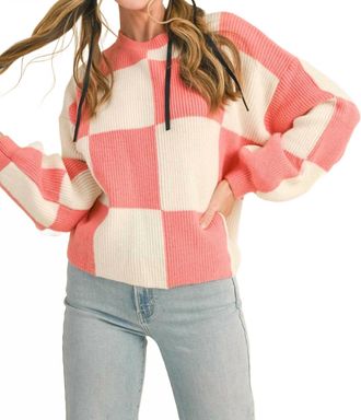 Merci Sugar Rush Checkered Sweater In Pink/white
