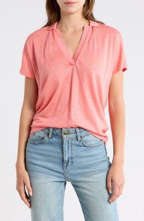 BOSS Enelina Johnny Collar Linen Blend Polo in Coral at Nordstrom Rack, Size X-Small