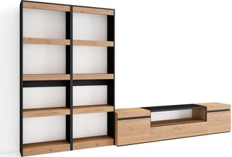 Skraut Home Skraut Home - Muebles De Sal&oacute;n Para Tv, Conjunto De Muebles Comedor, 320x186x35cm, Para Tv Hasta 80, Mueble Televisi&oacute;n, Estilo Moderno, Roble Y Negro