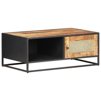vidaXL Vidaxl - Mesa De Centro Madera De Mango Rugosa Y Ca&ntilde;a Natural 90x50x35cm