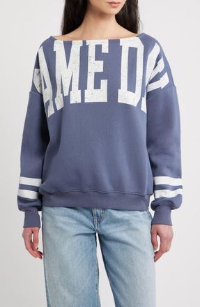 Vinyl Icons Game Day Off the Shoulder Graphic Sweatshirt in Grisaille at Nordstrom, Size X-Small