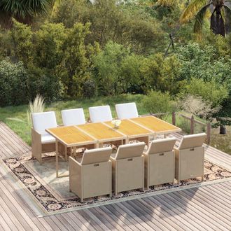 vidaXL Set Comedor De Jard&iacute;n 9 Pzas Con Cojines Rat&aacute;n Sint&eacute;tico Beige Vidaxl