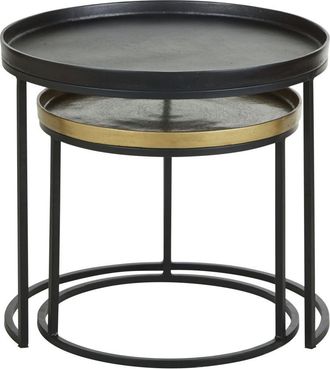 Maisons du monde Mesas auxiliares de aluminio y metal reciclado en negro y dorado (2)
