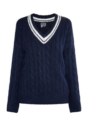 Dreimaster Dreimaster Gebreide trui Dames marine wol wit