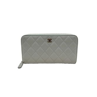 Chanel Matelasse Blue Grained Calfskin Long Wallet (Bi-Fold) (Pre-Owned)