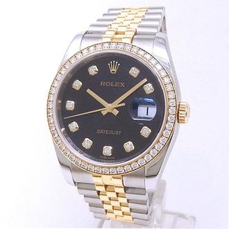 Rolex Pre-owned Rolex Datejust Automatic Chronometer Diamond Black Dial Mens Watch 116243 BKDJ