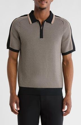 Elie Tahari Geometric Jacquard Polo Shirt in Olive Green/Camel/White at Nordstrom Rack, Size Small