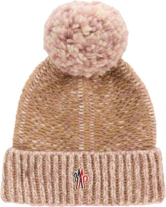 Moncler Gebreide muts met pompon - Dames - Hoeden - Roze - ONE Size - Wol - Accessoires