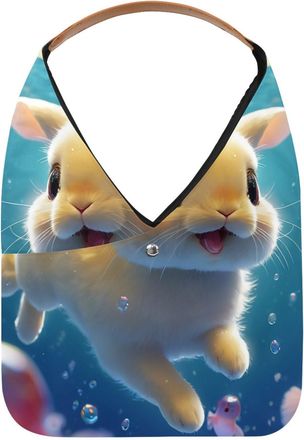 Generic Lovely Rabbit Swims Underwater Reusable Lightweight Grocery Bags - Foldable Into Compact Pouch, Washable & Sturdy, Multipurpose for Shopping and Trave