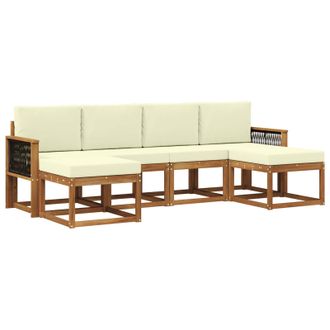 vidaXL Conjunto De Sof&aacute;s De Exterior 6 Pcs Natural Y Crema Poli&eacute;ster Vidaxl