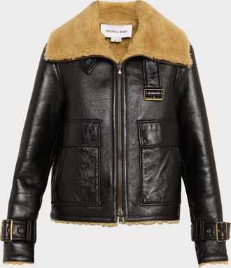 Veronica Beard Danika Leather Shearling Jacket