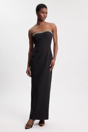 Karen Millen Womens Soft Tailored Crepe Embellished Bandeau Midi Dress - Black - Size 12 UK