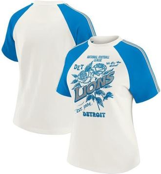 WEAR by Erin Andrews Womens WEAR by Erin Andrews White Detroit Lions Sleeve Stripe Distressed Raglan T-Shirt at Nordstrom, Size Xx-Large