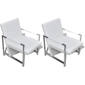 vidaXL Sillas Con Estructura Cromada 2 Pcs De Cuero Blanco Artificial - 206139