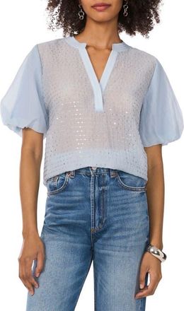 Vince Camuto Sequin Stripe Puff Sleeve Top in Lake Breeze at Nordstrom, Size Xx-Large