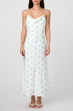 French Connection Anna Fleur Cowl Neck Satin Maxi Slipdress in Sum Wht Past Turq Mu at Nordstrom Rack, Size 12
