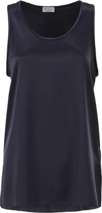 Brunello Cucinelli Stretch Silk Satin Tank Top - Dames - Tops zonder mouwen - Blauw - S - Satijn - Tops