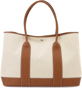 Herm&egrave;s Ecru Gold Toile H Negonda Leather Tote Bag (Pre-Owned)