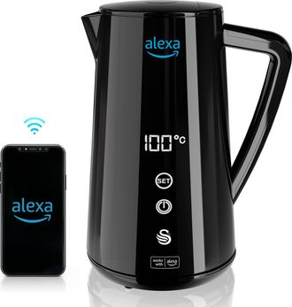 SWAN Sk14650blkneu Alexa Hervidor Agua El&eacute;ctrico Inteligente Wifi Smart Kettle 1,5l Inal&aacute;mbrico Control T&aacute;ctil Led 1800w Negro