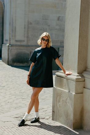 Maeve Emmy Faux Leather Short-Sleeve Mini Dress by Maeve